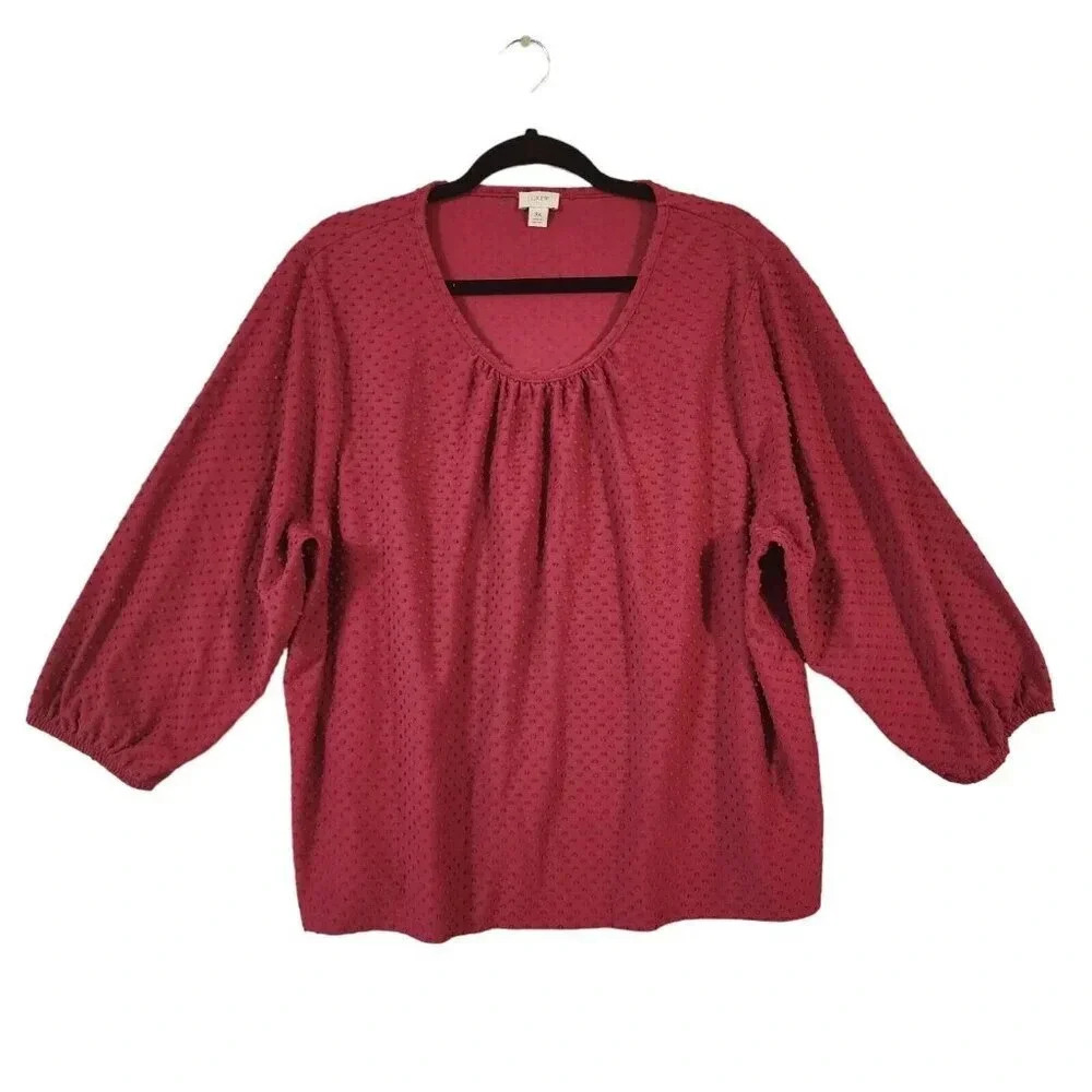 J.Crew Top Dotted Blouse Women's Size 3X Pink Long Sleeve Scoop Neck Stretchy